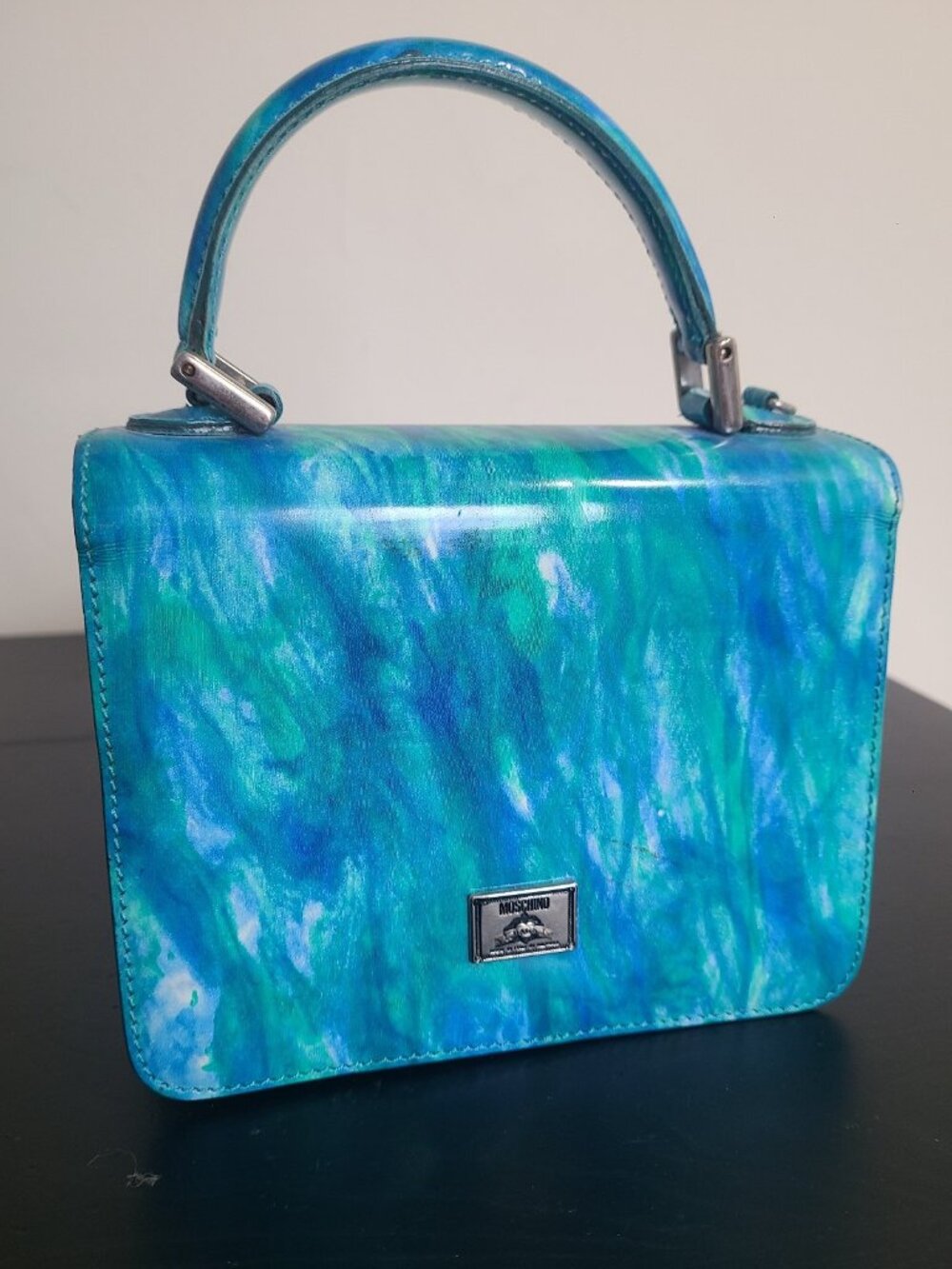 Moschino Redwall Leather Mini Crossbody Bag Blue Green Vintage Y2K - Picture 2 of 11